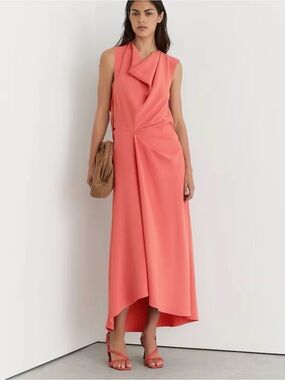 Reiss Dorota Cowl Neck Dress Sleeveless Coral Draped, US0 4 10